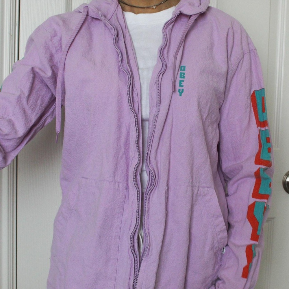 Obey Lavender Utility Jacket with Red Accents